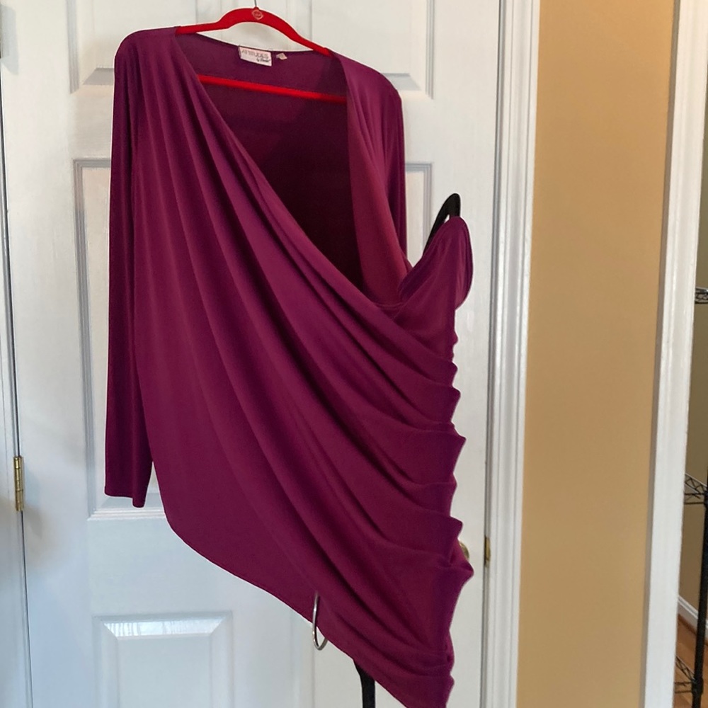 Women's Purple Wrap Around Knit Top/Blouse By Attitudes by Renee. Size L